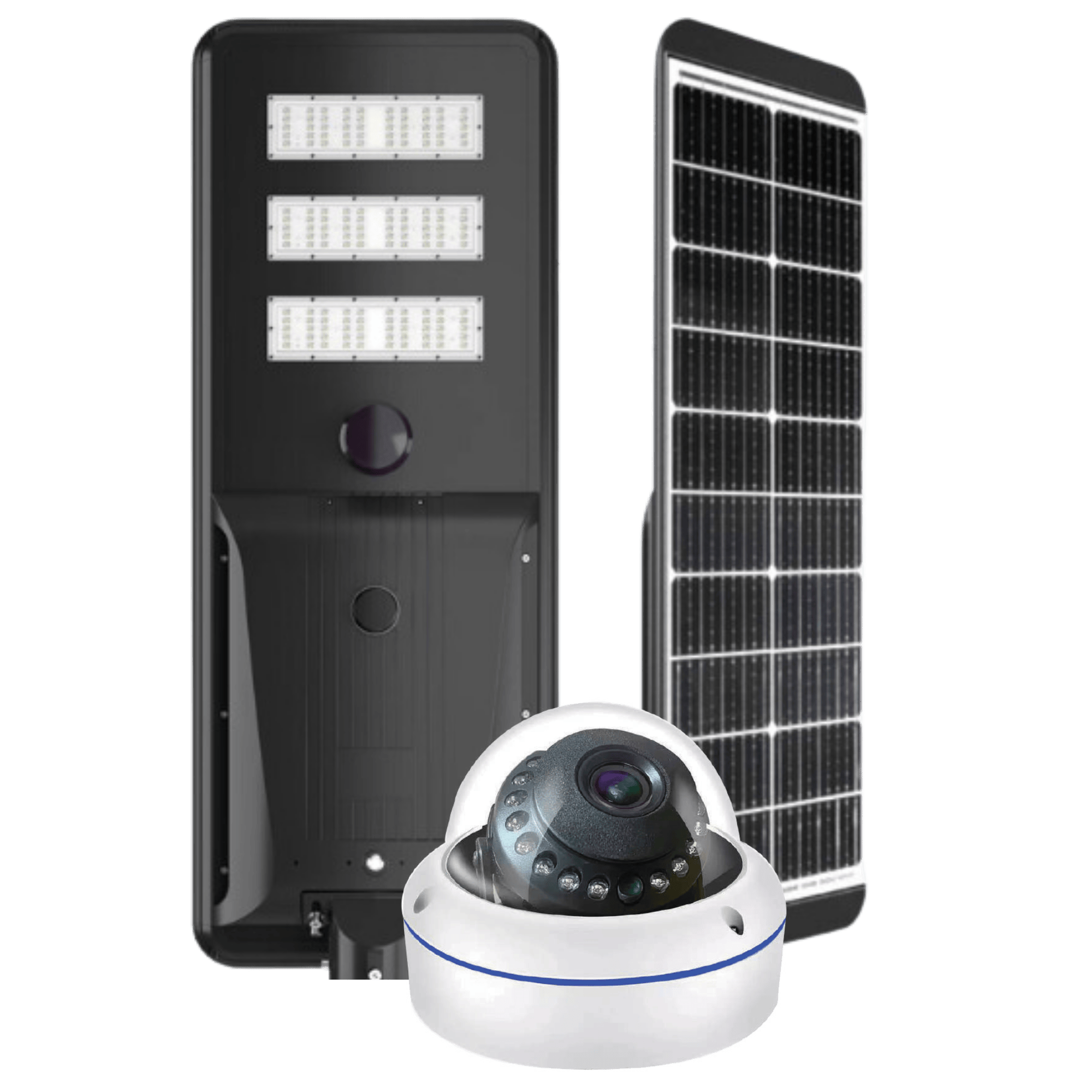 Solara street light with solar panel and optional camera